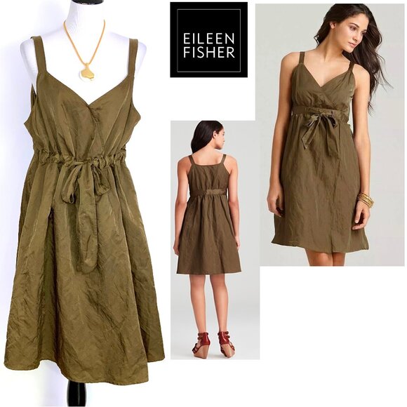 Eileen Fisher Dresses & Skirts - Eileen Fisher Woman Satin Faux Wrap Babydoll Tie Front Dress Size XL - 1X